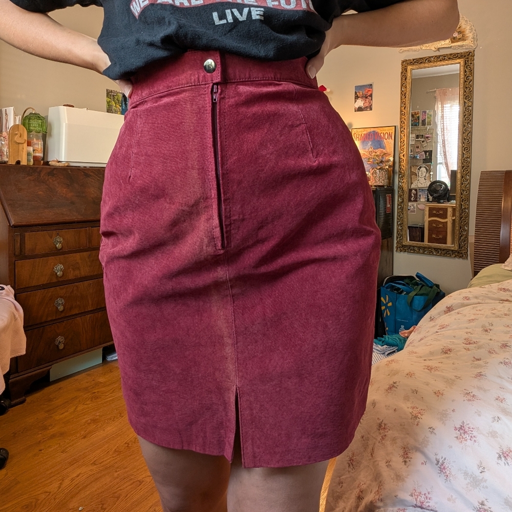 Real leather burgundy mini skirt